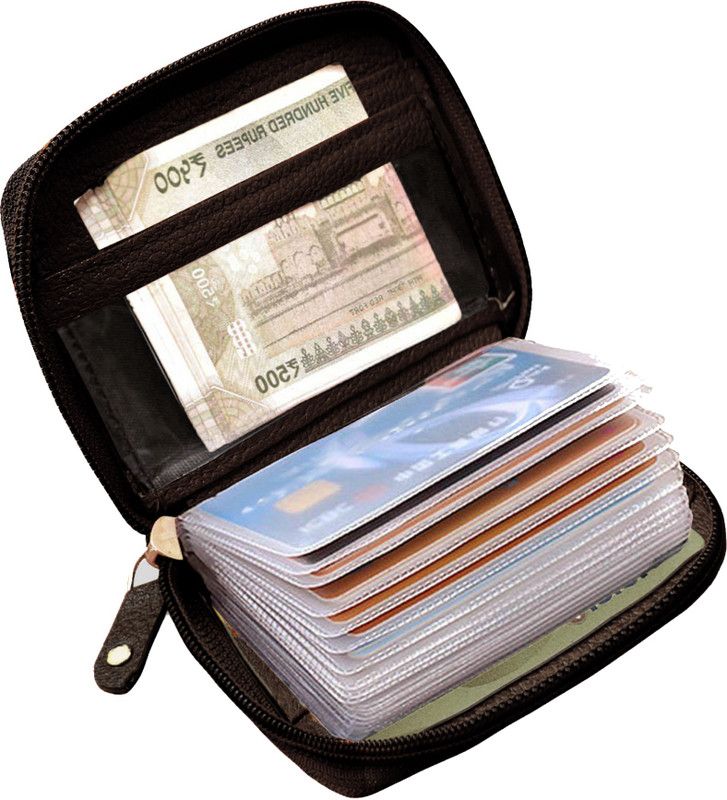 Men Brown Genuine Leather Card Holder - Mini  (18 Card Slots)