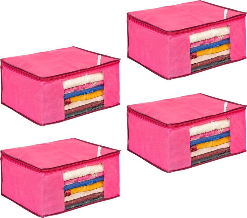 PrettyKrafts Saree orgonizer Saree Storage Bag With Zip, Wardrobe Organiser, Clothes Cover & Storage shopsy_F1284_Pink4_PK  (Pink)