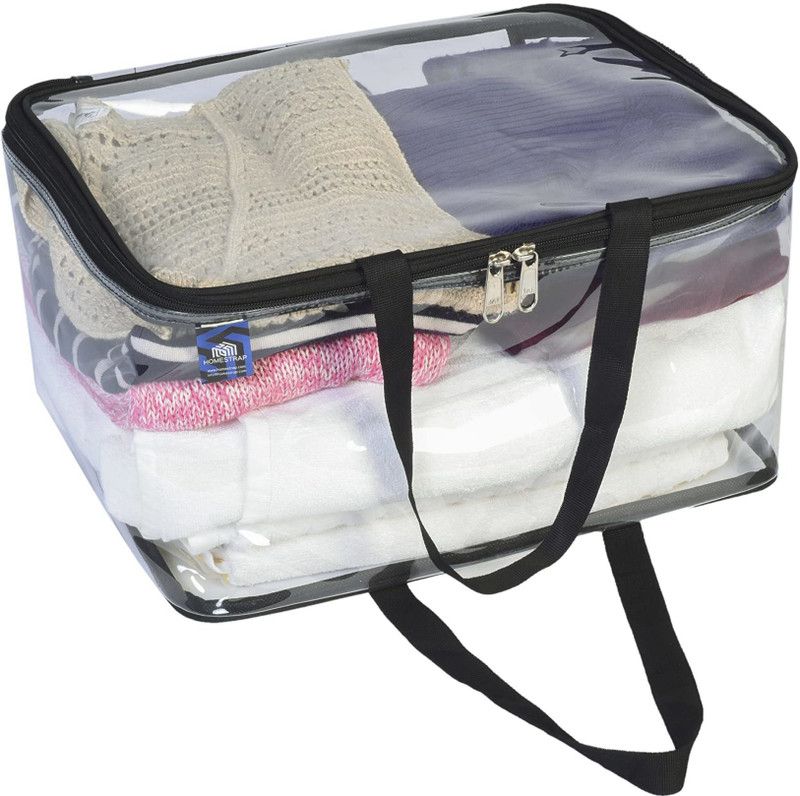 HomeStrap Set of 1 Transparent Clothes Storage Bag Organizer with Reinforced Handle and Zipper (Black)  (Black)