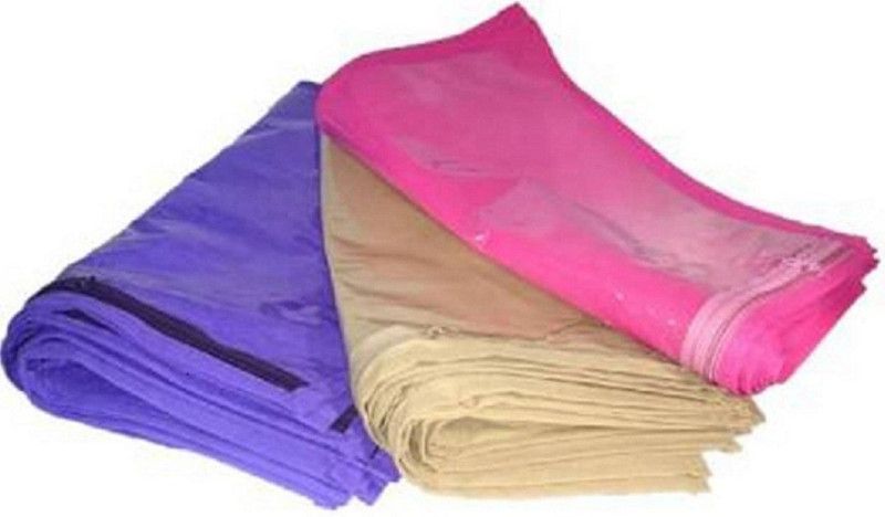 DIMONSIV Plain 36 Pcs Saree Bedsheet Cover Bags Packaging Storage Cloth Clear Plastic Zip (Pink, Purple, Beige) 12*3  (Purple, Beige, Pink)