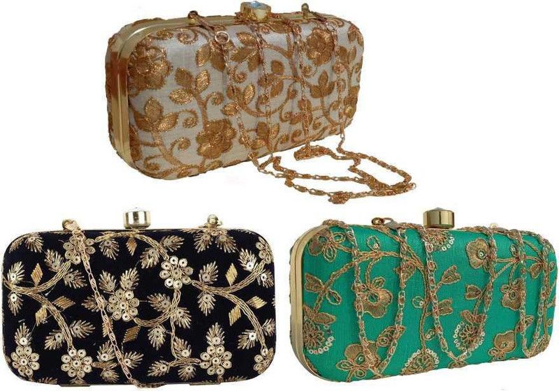 Party, Formal, Casual Green, Black, Gold Clutch - Mini  (Pack of: 3)
