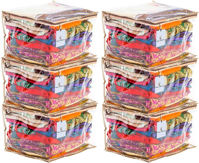 KUBER INDUSTRIES Clear Transparent PVC Saree Cover with Capacity CTKNEW0162  (Golden)