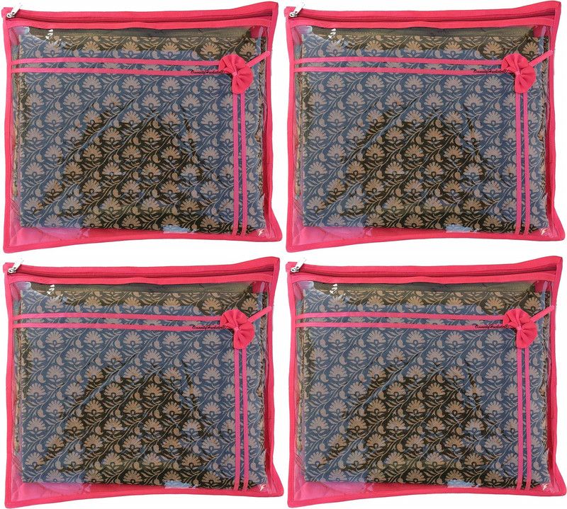 OmneityHuckster Satin Single Saree cover Gift Organizer vanity pouch Keep saree/Suit/Travelling Pouch Peach 4pcs  (Peach)