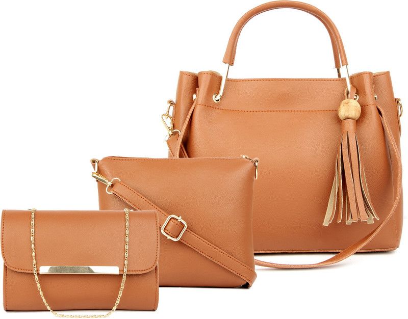 Women Tan Handbag - Extra Spacious  (Pack of: 3)