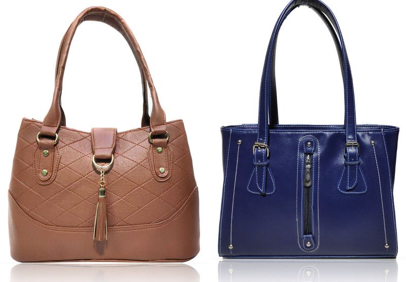 Women Tan, Blue Hand-held Bag - Extra Spacious  (Pack of: 2)