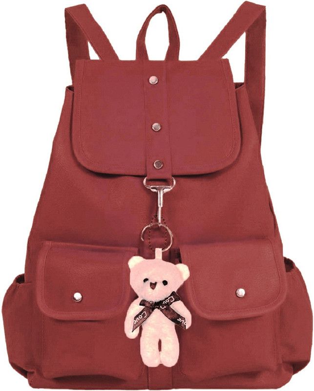 Small 8 L Backpack Latest new Trend Attech With Teddy Women Pu Leather Office Backpack School Bag Student Backpack Women Travel Bag Collage Bag Tution Bag Casual Bag  (Maroon)