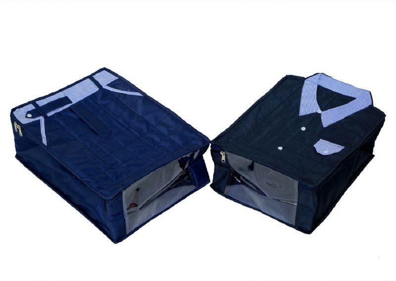 KUBER INDUSTRIES Designer " Large Size Shirt Cover & Trouser Cover Set of 2 Pcs(Soft Cotton Parachute Material) Blue Color With Textured Dotted Border NewSaree3172  (Blue)