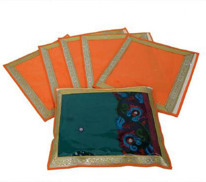 KUBER INDUSTRIES Designer Non Woven 6 Pieces Designer Single Packing Saree Cover with Zari CTKTC013528  (Orange)