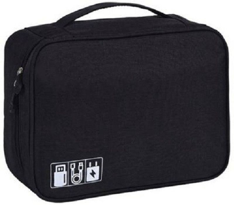 GaxQuly Organizer Case, Portable Zippered Pouch for All Small Gadgets, Perfect size fits for pad phone charger etc... (Black)  (Black)