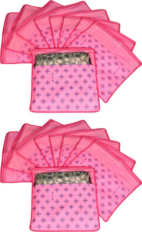 PrettyKrafts Saree orgonizer Single Saree Covers, Printed Design, Foldable Wardrobe Organizer shopsy_F1287_Pink18  (Pink)
