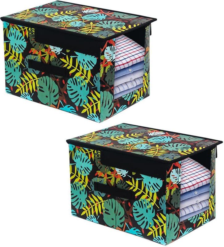 PrettyKrafts Shirt cover orgonizer Shirt Stacker Cloth Storage Foldable Wardrobe Organizer with Cover Lid shopsy_F2223_Greenleaf2  (Green)