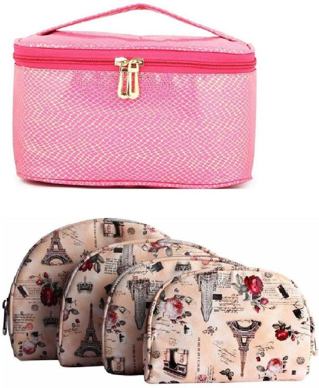Women Pink Cosmetic Bag  (Pack of 5)