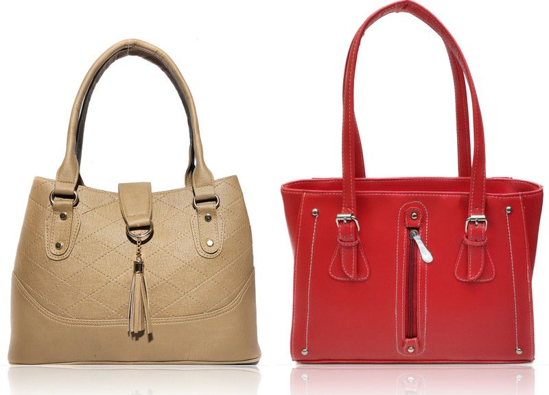 Women Khaki, Red Hand-held Bag - Extra Spacious  (Pack of: 2)