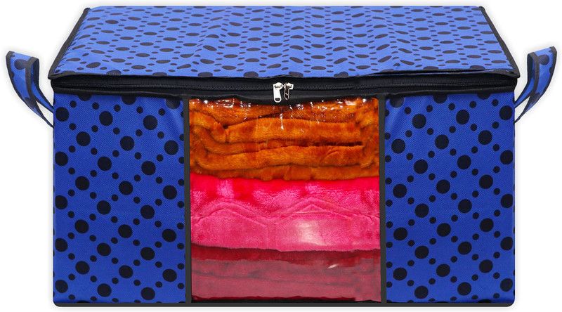 Fancy Walas Storage Organizer for Storing Blanket, Clothes Big Size Underbed Water Proof Storage Bag/Storage Organizer for Storing Blanket FW531-BLUE-BLK-DOTT-PK1  (Blue)
