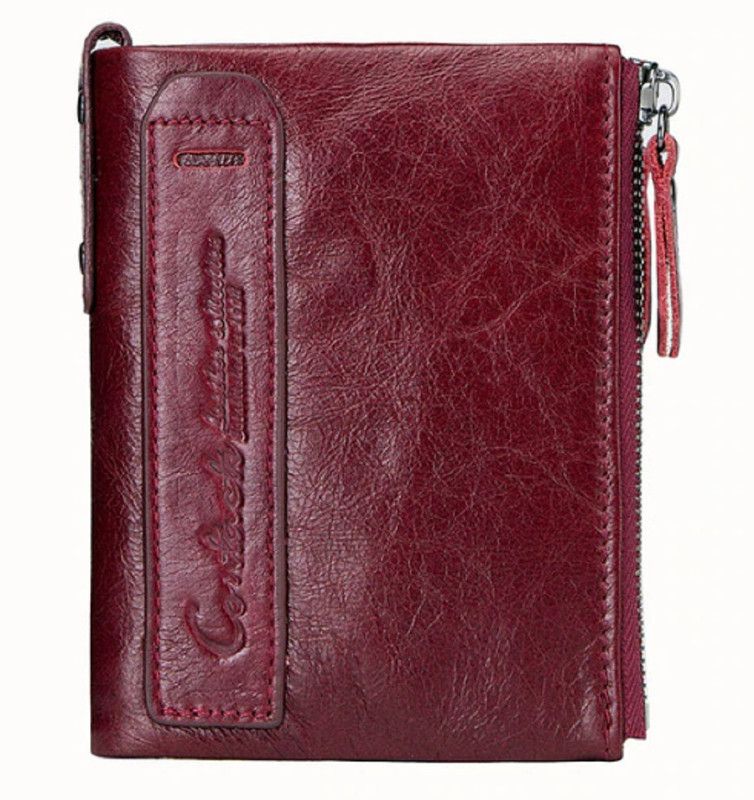 Men Red Genuine Leather RFID Wallet - Mini  (7 Card Slots)