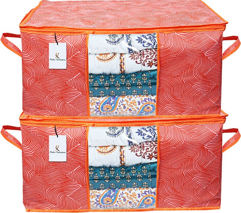 KUBER INDUSTRIES Non-Woven Leheriya Design Underbed Storage Bag, Storage Organiser2 CTKTC0151877  (Orange)