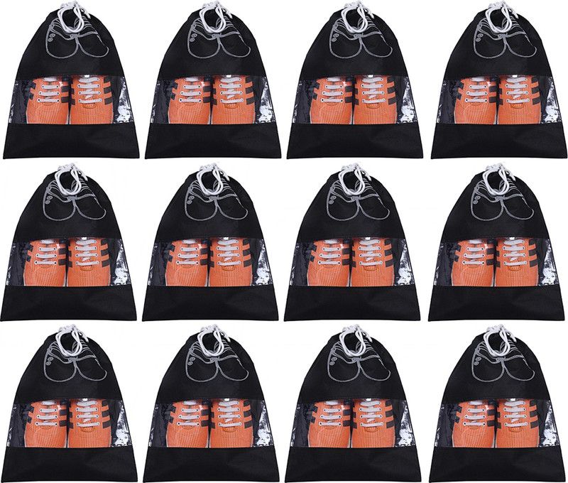 KUBER INDUSTRIES Shoe Printed Non Woven 12 Pieces Shoe Cover/Shoe beg (Black)-CTKTC13390 CTKTC013390  (Black)