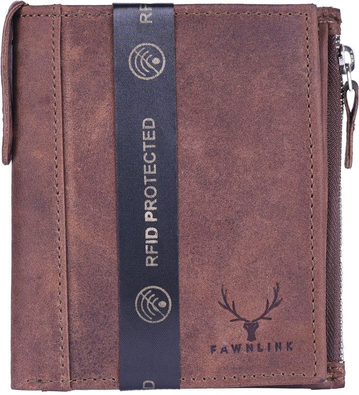 Men Casual Brown Genuine Leather RFID Wallet - Regular Size  (8 Card Slots)