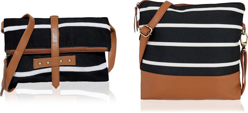 Black, Tan Women Sling Bag - Mini  (Pack of 2)