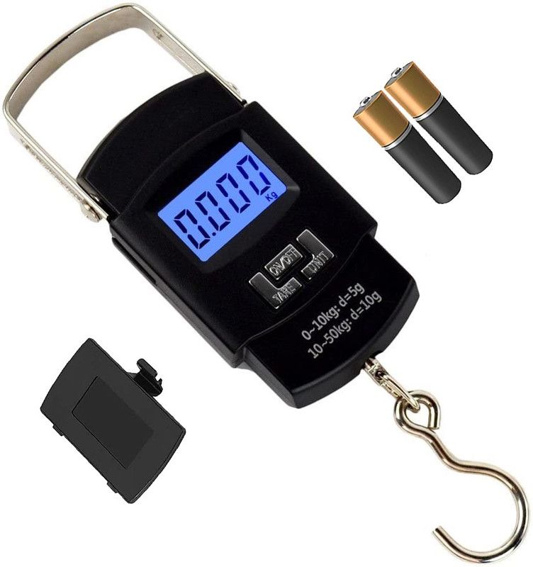 Kelo Pocket Electronic Weighing Scale, Digital 50 Kg Weighing Scale Heavy Duty Portable, Kitchen Weighing Scale, Metal Hook Type Luggage Scale, Pocket Portable Hanging Luggage Scale L/40/UK Luggage Weighing Scale  (Black)