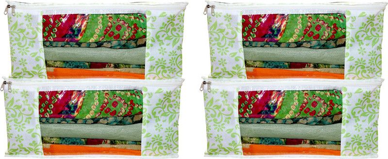 New Homez designer Cloths organizer saree cover storage bags pack of 4 green saree cover  (Green)