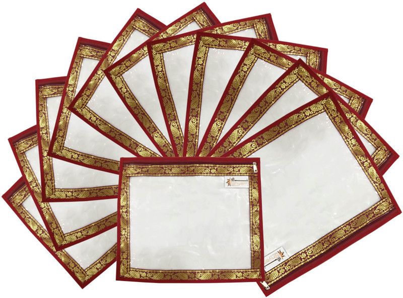Shree Shyam Products Border Transparent Single Saree Cover 12 Pcs Set Capacity of 1 Sarees SS-310_MAROON_12 PCS  (Maroon)