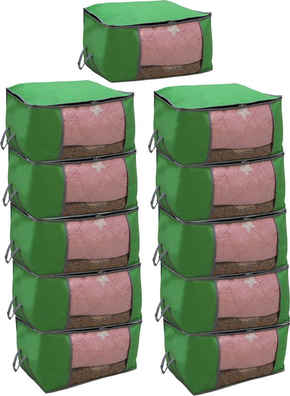 Marine Pearl Garment storage bag 11 Piece Jumbo Foldable Underbed Storage Bag Organizer for Clothes with Strong Handles & Enhanced Double Zipper, Breathable Fabric. NWSBP11PG  (Parrot Green)