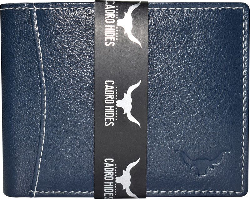 Men Casual Blue Genuine Leather RFID Wallet - Regular Size  (9 Card Slots)