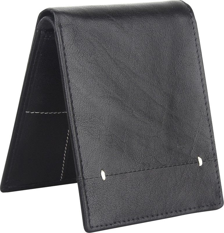 Men Black Genuine Leather Wallet - Regular Size  (8 Card Slots)