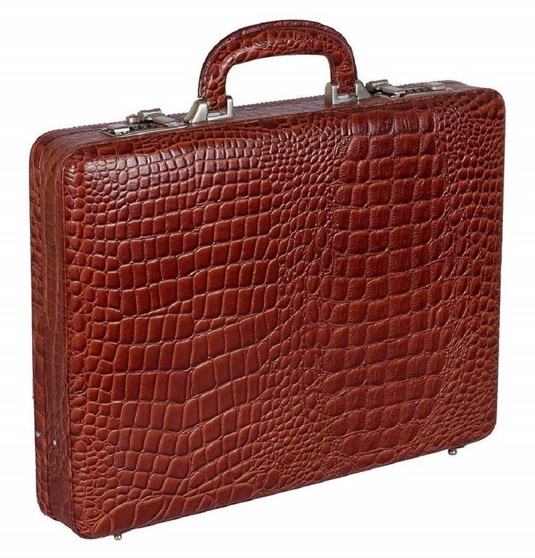 Leather Accessories 17 Inch Men's Croco Leather Briefcase Office Bag.(Tan) Medium Briefcase - For Men & Women  (TAN)