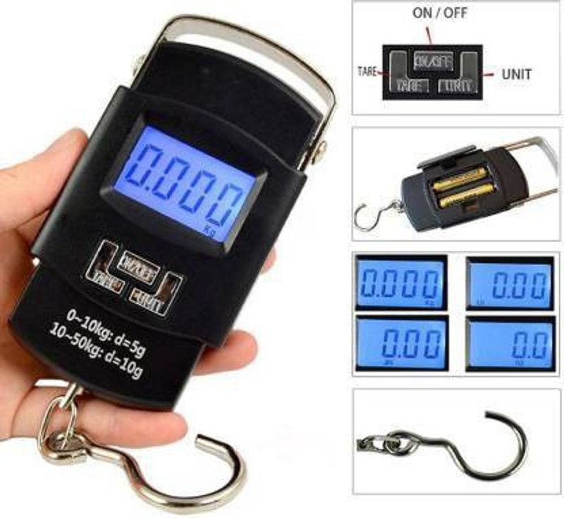 okridge 50Kg Portable Hanging Luggage Weight Machine Digital for Weighing Household Items i.e. Waste Newspaper, Gas Cylinder, Disposal etc Weighing Scale  (Black)