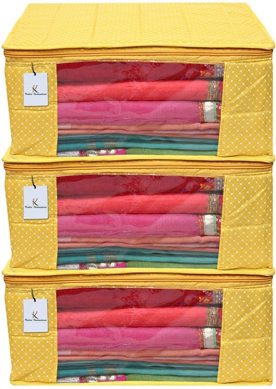 KUBER INDUSTRIES Saree Cover Polka Dots 3 Piece Cotton 3 Layered CTKTC021319  (Yellow)
