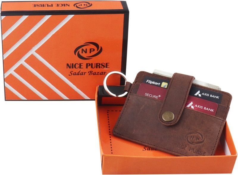 Men Brown Genuine Leather Card Holder - Mini  (7 Card Slots)