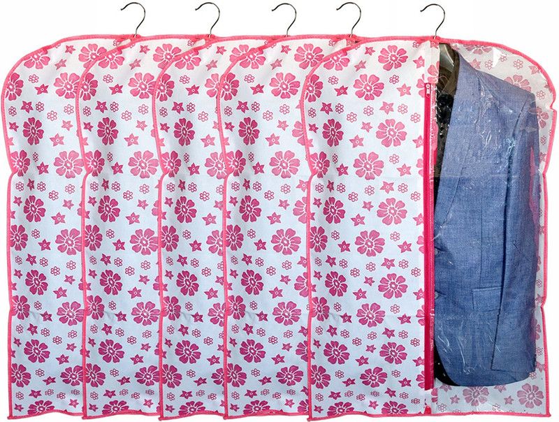 GULAFSHA INDUSTRIES Trendy Flower Printed Non Woven Suit/Coat/Blazer Transparent cover Pack of 5  (Multicolor)