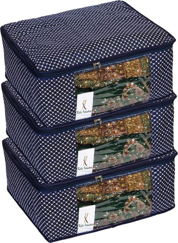 KUBER INDUSTRIES Polka Dots Cotton 3 Pcs Hathkadi Print Saree Cover (Dark Blue) CTKTC2012 CTKTC02012  (Dark Blue)