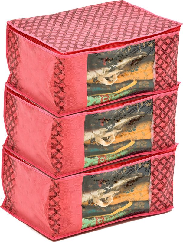 RRC Saree Covers Non Woven Saree Cover SariCover3PRedSqr  (Red)
