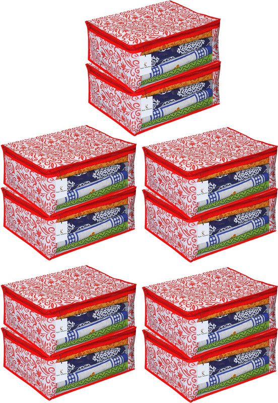 KUBER INDUSTRIES Floral Design 10 Pieces Non-Woven Saree Cover (Red)-CTKTC2538 CTKTC02538  (Red)