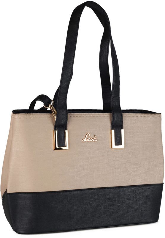 Women Black, Beige Satchel - Extra Spacious