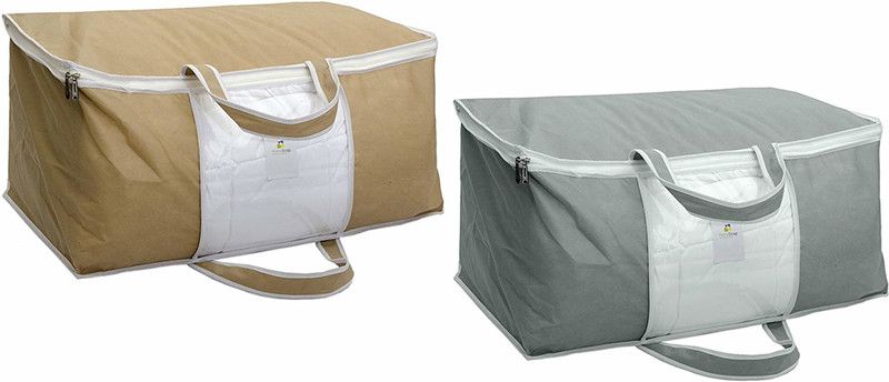 HomeStrap Underbed Storage Underbed Storage UBSNWFRNTWINHNDLGEYBEG2PC  (Grey, Beige)