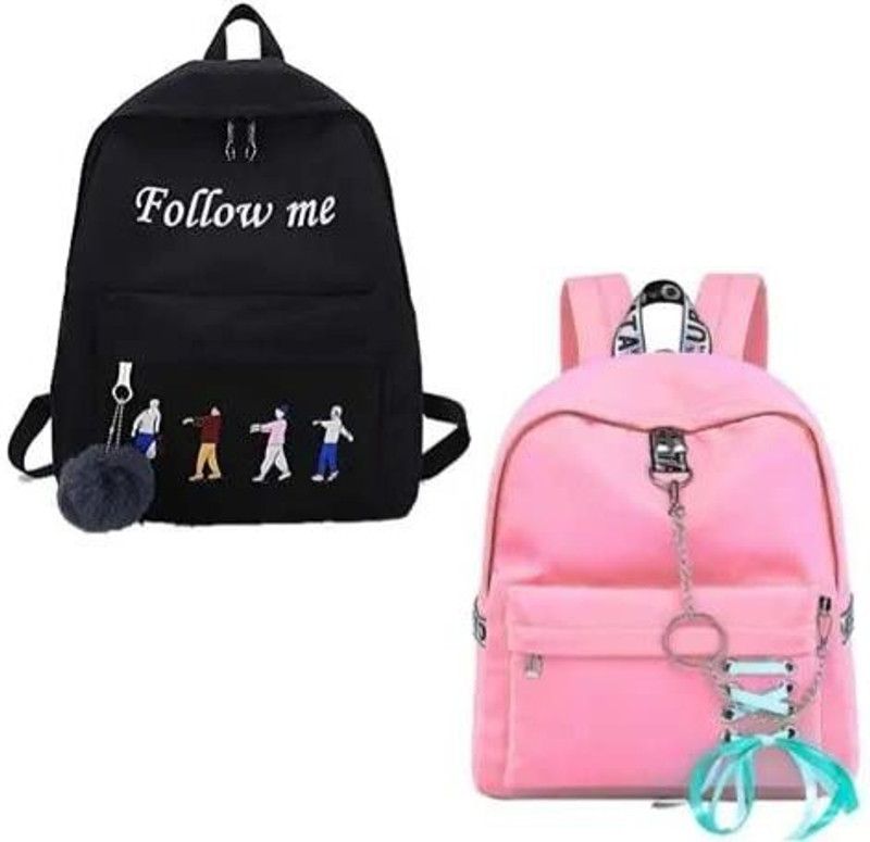 NEW Black Follow Me & Pink Ribbon Bag Pack For School, Tution, Laptop etc. 17 L No Backpack  (Pink, Black)