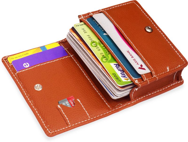 Men & Women Orange Artificial Leather Card Holder - Mini  (4 Card Slots)