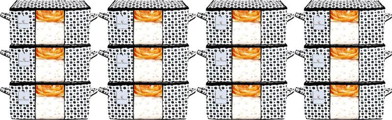 KUBER INDUSTRIES Designer Polka Dots Design Non Woven 12 Pieces Underbed Storage Bag,Cloth Organiser,Blanket Cover with Transparent Window (Black & White) -CTKTC38107 CTKTC038107  (Black & White)
