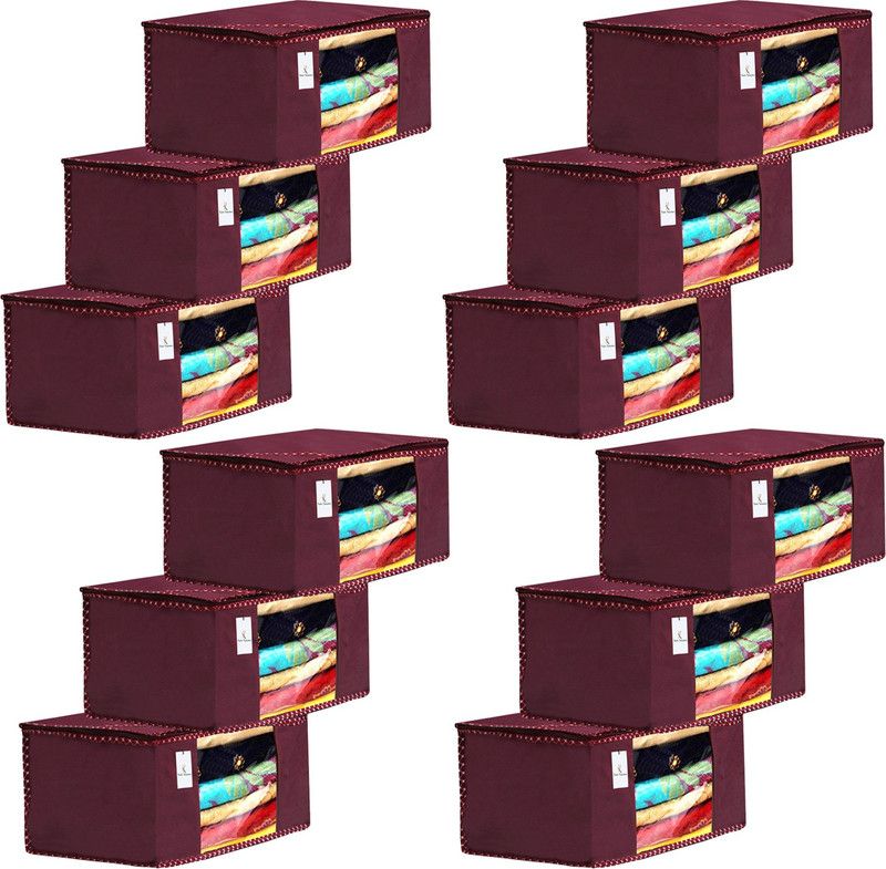 KUBER INDUSTRIES Saree Cover Designer 12 Piece Non Woven Fabric Saree Cover Set with Transparent Window, Extra Large, Maroon-CTKTC31867 CTKTC031867  (Maroon)