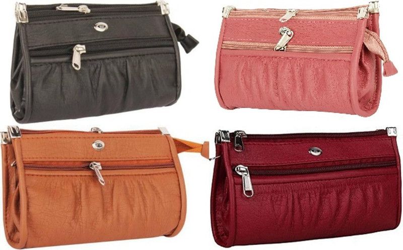 Casual Maroon, Pink, Tan, Black Clutch - Regular Size  (Pack of: 4)