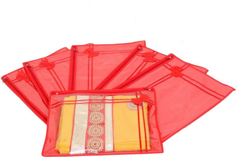 KUBER INDUSTRIES Designer Non Wooven Single Saree Cover Set Of 6 Pcs (With Zip Lock) KUBS15  (Red)