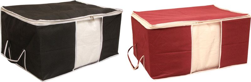 KUBER INDUSTRIES Underbed Storage Non Woven Underbed Storage Bag, Extra Large Set of 2 Pcs, Maroon Black CTSN065  (Maroon, Black)