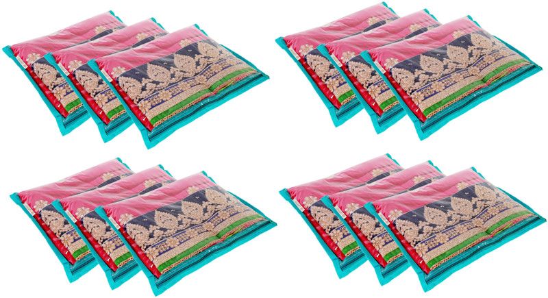 KANUSHI Set of 12 Pcs Transparent Plain Non Woven Fabric Saree Cover/ Saree Cover Bag with Zip Combo  (Light Green)