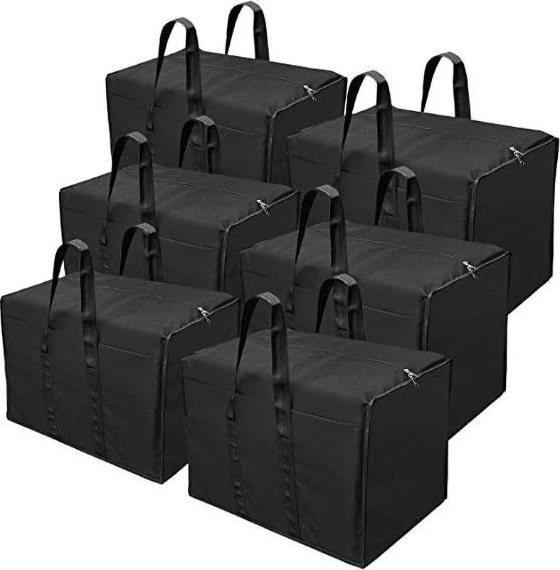 Unicrafts Nylon Underbed Unicrafs Nylon Underbed Storage Bag 85 L Pack Of 6 (Black, 57x 36.5X 40.5 cm) Underbed Storage Bag Nylon 85L F-Black06  (Black)