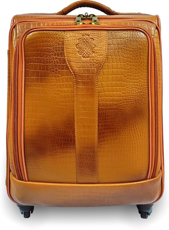 Small Cabin Suitcase (21 inch) - Small (55cm) Leather Cabin Suitcase - Crocodile Pattern Tan & Brown Trolley Bag - Tan