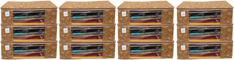 KUBER INDUSTRIES Metalic Flower 12 Piece Non Woven Saree Cover Set, Beige,7 Inches Height CTKNEW0278  (Beige)